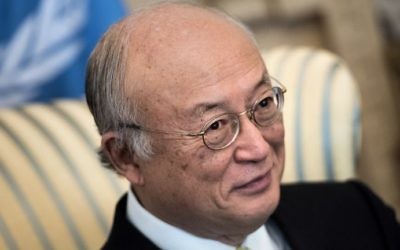 International Atomic Energy Agency (IAEA) Director General Yukiya Amano waits for a meeting with US Secretary of State Rex Tillerson at the US Department of State on March 2, 2017 in Washington, DC. (AFP PHOTO / Brendan Smialowski)