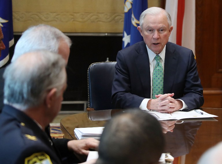 US Attorney General Jeff Sessions meets with Police Chiefs from major cities of the Chiefs of Police Association, at the Justice Department March 16, 2016 in Washington, DC. (Mark Wilson/Getty Images/AFP)