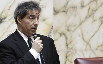 Then Maryland State Sen. Jamie Raskin speaks during a debate on possible amendments to a gay marriage bill in Annapolis, Md., Thursday, Feb. 23, 2012. (AP Photo/Patrick Semansky)