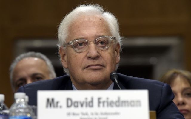 David Friedman, confirmed as US Ambassador to Israel, testifies on Capitol Hill in Washington, Thursday, Feb. 16, 2017, at his confirmation hearing before the Senate Foreign Relations Committee. (AP Photo/Susan Walsh)