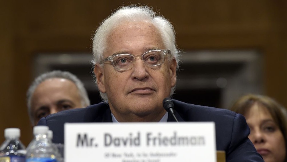David Friedman, confirmed as US Ambassador to Israel, testifies on Capitol Hill in Washington, Thursday, Feb. 16, 2017, at his confirmation hearing before the Senate Foreign Relations Committee. (AP Photo/Susan Walsh)