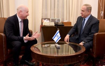 Assistant to US President Donald Trump and Special Representative for International Negotiations Jason Greenblatt (left) meets Prime Minister Benjamin Netanyahu at the Prime Minister’s Office in Jerusalem, March 13, 2017. (Matty Stern/US Embassy Tel Aviv)
