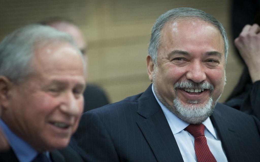 Defense Minister Avigdor Liberman attends a meeting of the Foreign Affairs and Defense Committee in Jerusalem on March 6, 2017 (Yonatan Sindel/Flash90)
