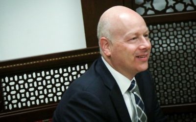 Jason Greenblatt, Donald Trump's special representative for international negotiations, in the West Bank city of Ramallah on March 14, 2017 (Flash90)