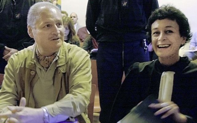 Venezuelan international terrorist Carlos the Jackal (left), sits with his French lawyer Isabelle Coutant-Peyre in a Paris courtroom, November 28, 2000. (AP/Michel Lipchitz, File)