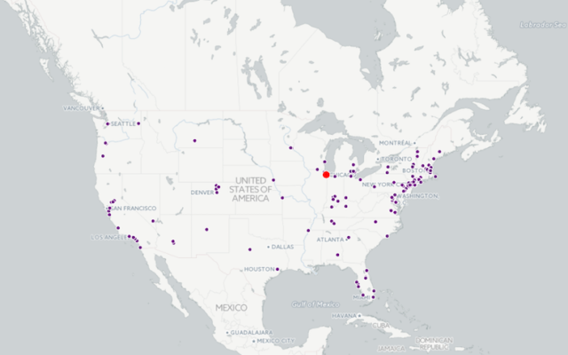 A screenshot of the interactive map of recent anti-Semitic incidents published by ProPublica. (ProPublica)