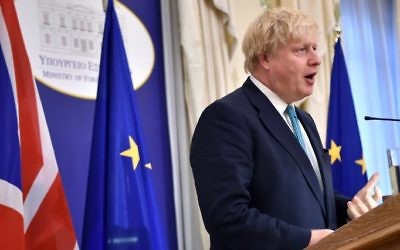 British Foreign Secretary Boris Johnson delivers a speech during a joint press conference with his Greek counterpart on April 6, 2017. (AFP Photo/Louisa Gouliamaki)