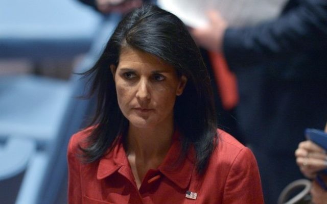 US Ambassador to UN and current UN security council president, Nikki Haley leaves after presiding a United Nations Security Council meeting on Syria, at the UN headquarters in New York on April 7, 2017. (AFP/Jewel Samad)