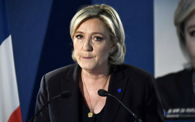 French presidential election candidate for the far-right Front National (FN) party Marine Le Pen speaks during a press conference on April 21, 2017 at her campaign headquarters in Paris. (Lionel BONAVENTURE / AFP)