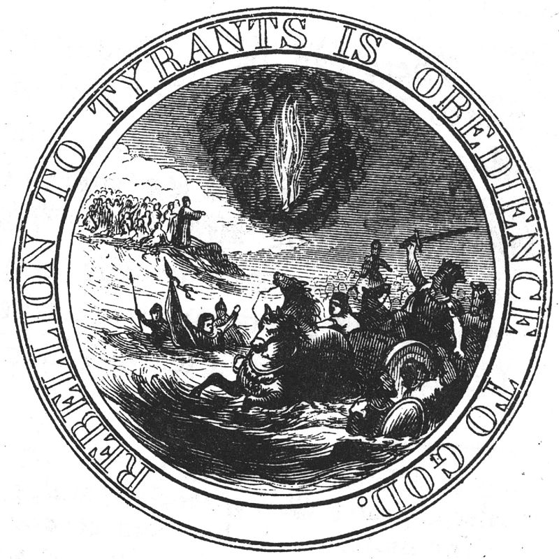 Ben Franklin's proposed design for the Great Seal of the United States included Moses parting the Red Sea. (Public domain)