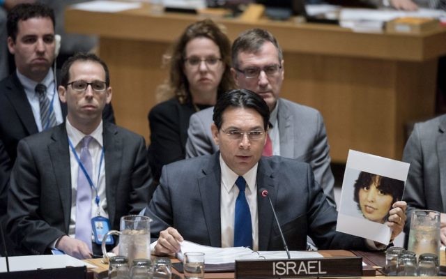 Israel ambassador Danny Danon speaks at a United Nations Security Council meeting, April 20, 2017. (UN Photo / Rick Bajornas)
