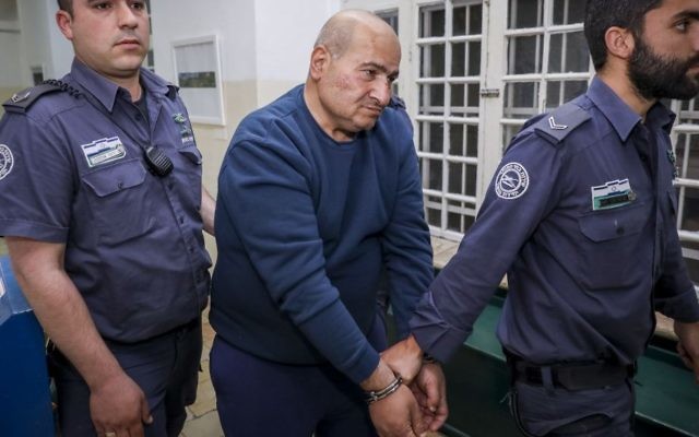 Jamil Tamimi, 57, who stabbed and killed Hannah Bladon in Jerusalem on April 14, 2017, is brought to the Jerusalem Magistrate's Court after his arrest, on April 15, 2017. (Yonatan Sindel/Flash90)