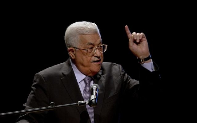 Palestinian Authority President Mahmoud Abbas, speaks during a conference in the West Bank City of Bethlehem, October 1, 2016. (AP/Majdi Mohammed)