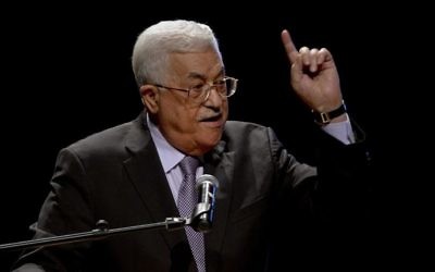 Palestinian Authority President Mahmoud Abbas speaks during a conference in the West Bank city of Bethlehem, October 1, 2016. (AP/Majdi Mohammed)