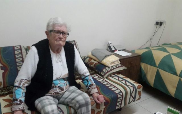 Aniuta Reznik, 85, a Holocaust survivor from Ukraine in her Tel Aviv apartment (Marissa Newman/Times of Israel)