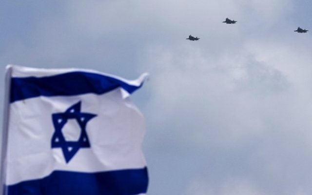 Israeli F-35 fighter jets perform during celebrations for Israel's 69th Independence Day in Tel Aviv on May 2, 2017. (AFP Photo/Jack Guez)
