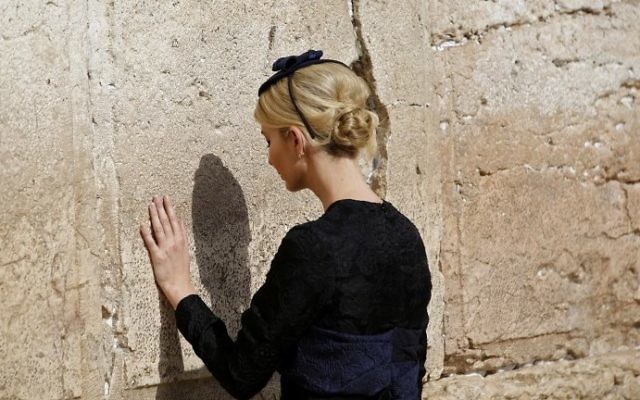 Ivanka Trump, the daughter of US President Donald Trump, visits the Western Wall, the holiest site where Jews can pray, in Jerusalem's Old City on May 22, 2017. (AFP/Pool/Ronen Zvulun)
