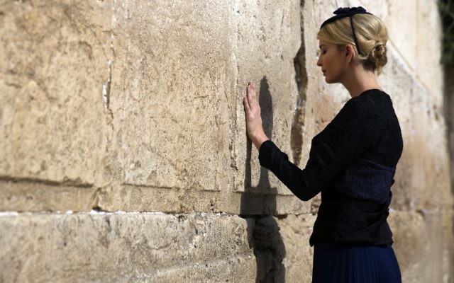 Ivanka Trump, the daughter of US President Donald Trump, prays at the Western Wall, the holiest site where Jews can pray, in Jerusalem’s Old City on May 22, 2017. (Heidi Levine / POOL / AFP)