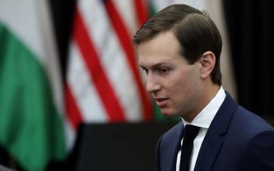 US president's senior advisor Jared Kushner is seen during a welcome ceremony at the presidential palace in the West Bank city of Bethlehem on May 23, 2017 (AFP PHOTO / Thomas COEX)