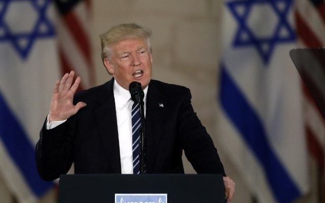 US President Donald Trump delivers a speech at the Israel Museum in Jerusalem on May 23, 2017. (AFP Photo/Menahem Kahana)