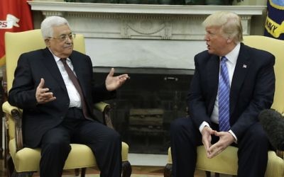 President Donald Trump meets with Palestinian leader Mahmoud Abbas in the Oval Office of the White House, Wednesday, May 3, 2017, in Washington. (AP Photo/Evan Vucci)