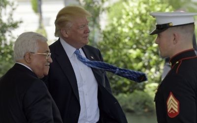 President Donald Trump welcomes Palestinian leader Mahmoud Abbas to the White House in Washington, Wednesday, May 3, 2017. (AP Photo/Susan Walsh)
