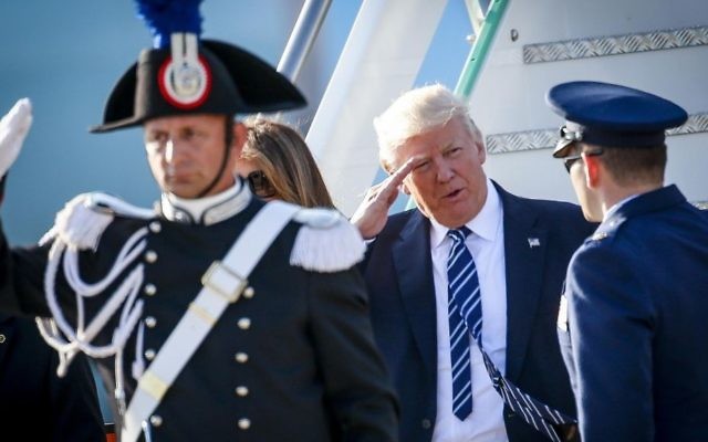 US President Donald Trump and his wife Melania arrive at Fiumicino's Leonardo Da Vinci International airport, near Rome, Tuesday, May 23, 2017. (Riccardo Antimiani/ANSA via AP)