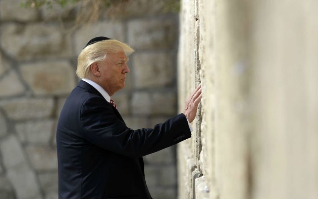 US President Donald Trump visits the Western Wall, May 22, 2017, in Jerusalem. (AP Photo/Evan Vucci)