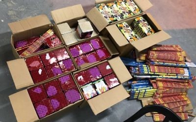 Packages of fireworks seized by the IDF, which were believed to have been used to create pipe bombs, in the Nur a-Shams refugee camp in the northern West Bank. (IDF Spokesperson's Unit)