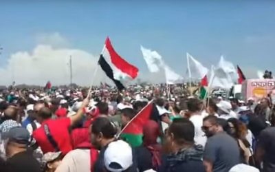 Palestinians march in the Western Galilee to mark the 'Nakba' ('catastrophe'), the day when the State of Israel was created in 1948. The annual event coincides with Israel's Independence Day. May 2, 2017. (YouTube screenshot)