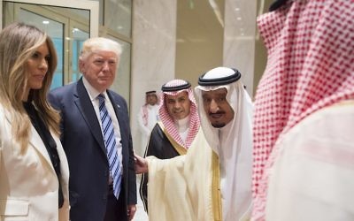 President Donald Trump and first lady Melania Trump with Saudi Arabia’s King Salman bin Abdulaziz al-Saud, second from right, at the inauguration ceremony of the Global Center for Combating Extremist Ideology in Riyadh, Saudi Arabia, May 21, 2017. (Bandar Algaloud/Saudi Royal Council/Anadolu Agency/Getty Images)