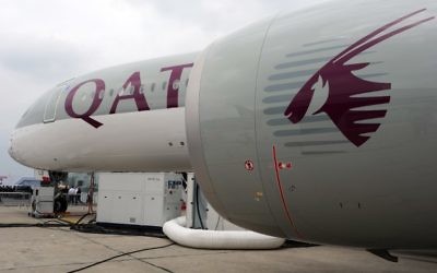 This photo taken on June 15, 2015, shows a Qatar Airways A350 900 on the tarmac during the International Paris Airshow at Le Bourget on June 15, 2015. (AFP Photo/Eric Piermont)