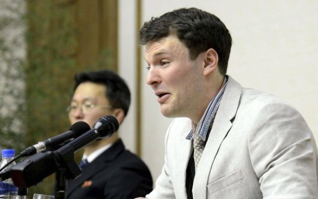 American student Otto Warmbier cries while speaking to reporters in Pyongyang, North Korea on Feb. 29, 2016. Warmbier died Monday, June 19, 2017, relatives said in a statement. He arrived in Ohio on June 13, 2017, after being held for more than 17 months. (Korean Central News Agency/Korea News Service via AP