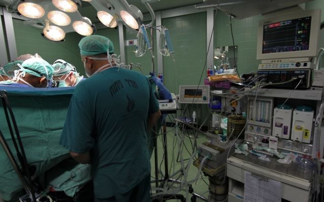 A monitor making sure vital signs of the patient are in check during open heart surgery at Wolfson Medical Center in Holon , September 12, 2011. (Illustrative photo: Nati Shohat/Flash90)