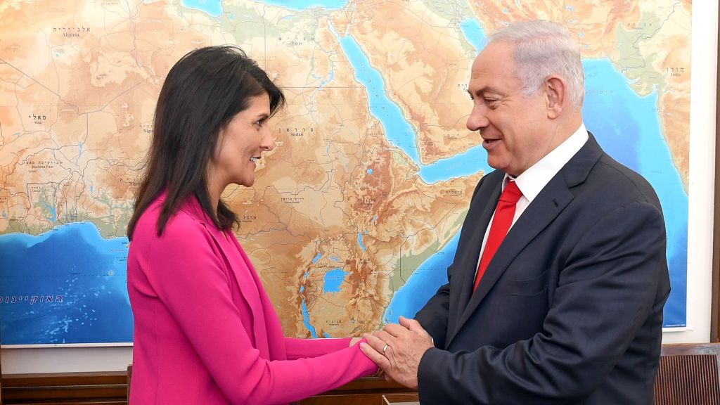 Prime minister Benjamin Netanyahu meets with United States Ambassador to the United Nations Nikki Haley, at Netanyahu's office in Jerusalem on June 7, 2017. (Matty Stern/US Embassy Tel Aviv)