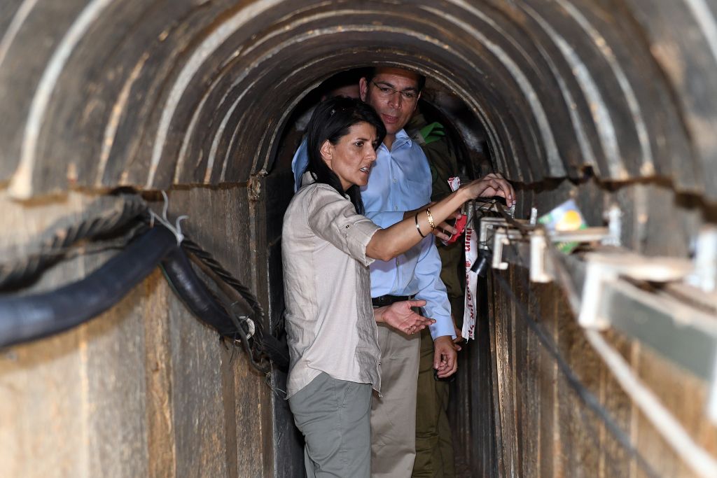 US Ambassador to the UN Nikki Haley visits at a terror tunnel built by Hamas on the border of Israel with the Gaza Strip, June 8, 2017. (Matty Stern/U.S. Embassy Tel Aviv)