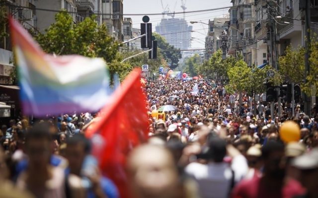 Israelis take part the annual Gay Pride Parade in Tel Aviv, on Friday, June 9, 2017 (Hadas Parush/Flash90)