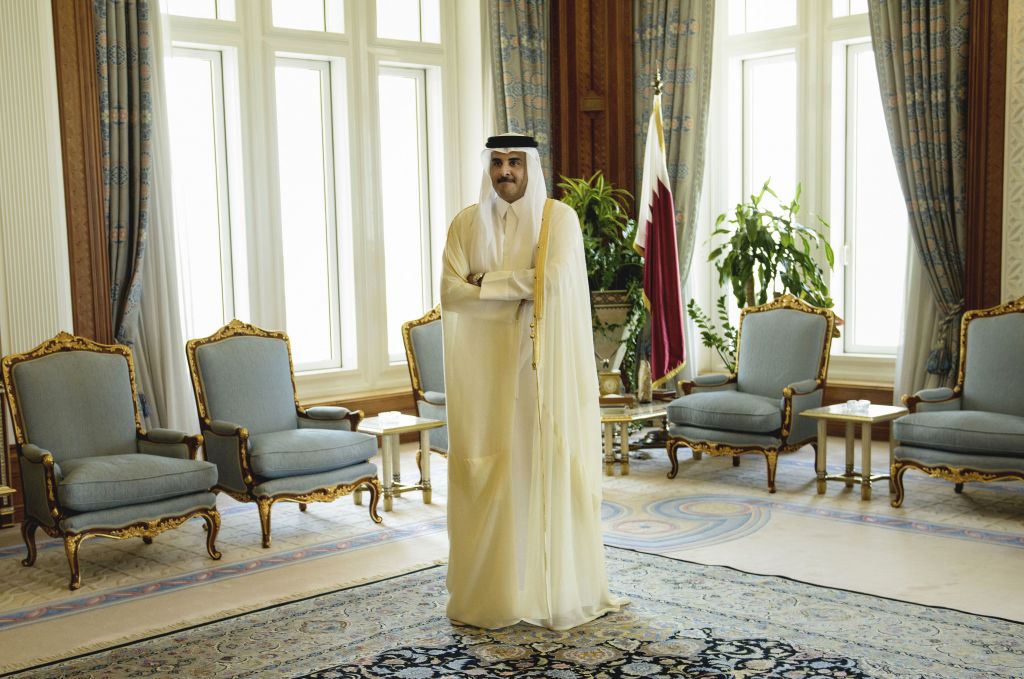 In this Aug. 3, 2015 photo, Qatar Emir Sheik Tamim bin Hamad Al-Thani waits for the arrival of U.S. Secretary of State John Kerry ahead of their meeting, at Diwan Palace in Doha, Qatar. (Brendan Smialowski/Pool Photo via AP)