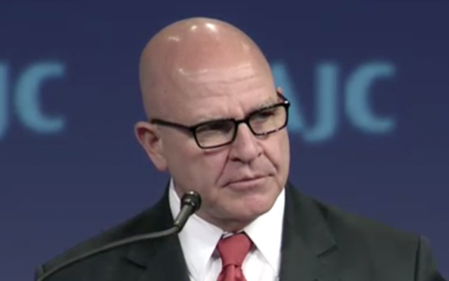 US National Security Adviser H.R. McMaster addresses the American Jewish Committee's 2017 Global Forum at the Washington Hilton in Washington, D.C. on June 4, 2017. (screen capture)