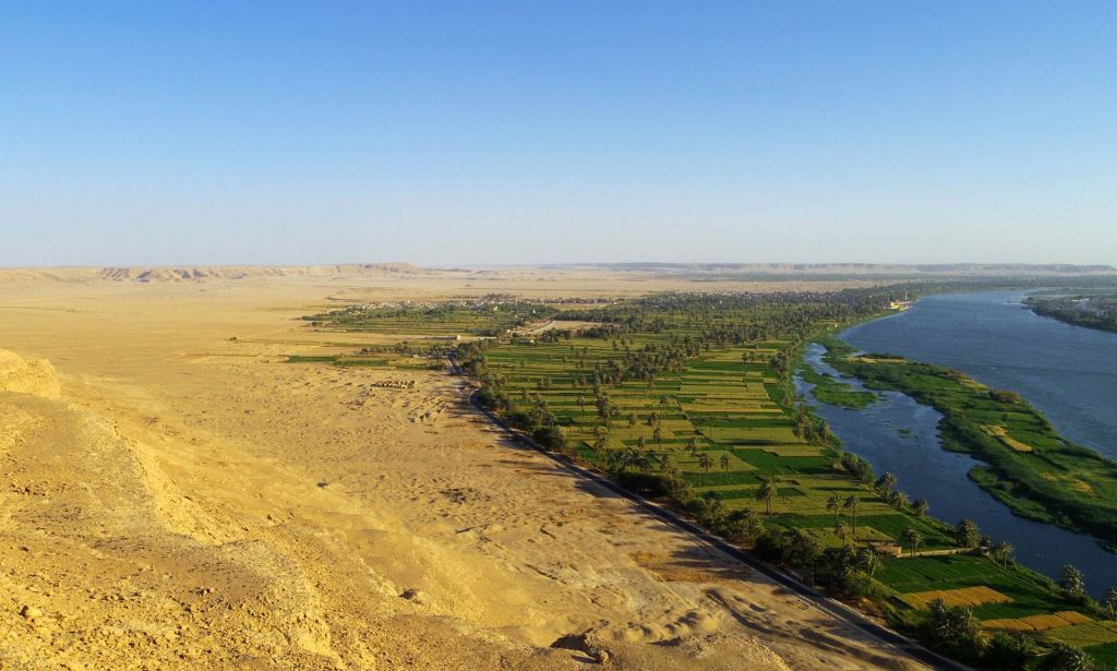 The site of Egypt's Amarna, taken from the desert cliffs to the north of the city. (Mary Shepperson/Courtesy of The Amarna Project)