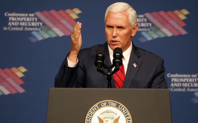 Vice President Mike Pence speaks during a conference on Prosperity and Security in Central America, Thursday, June 15, 2017, in Miami. (AP Photo/Wilfredo Lee, Pool)