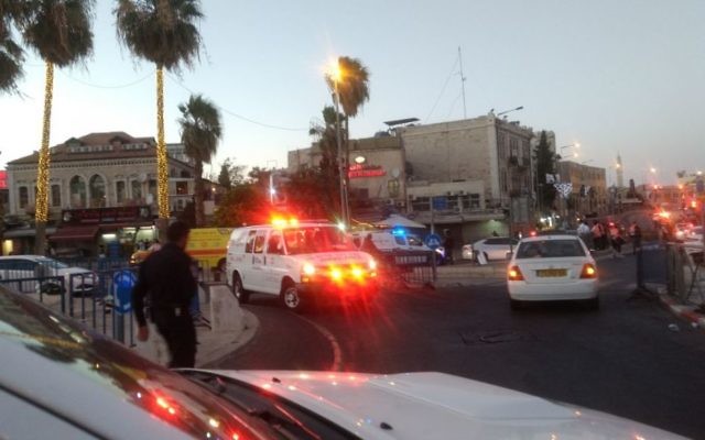 The scene of a terror attack at Damascus Gate in Jerusalem, June 16, 2017. (Magen David Adom)