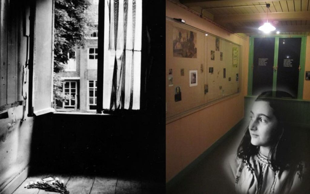 Anne Frank's hiding place bedroom during the 1950s (left) and her restored bedroom at the Anne Frank House in Amsterdam today (Matt Lebovic/The Times of Israel)