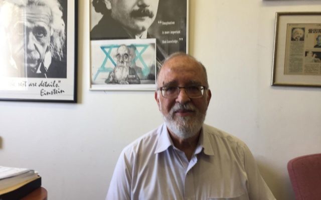 Prof. Isaac Ben-Israel at his Tel Aviv University office, June 19, 2017 (DH / ToI staff)