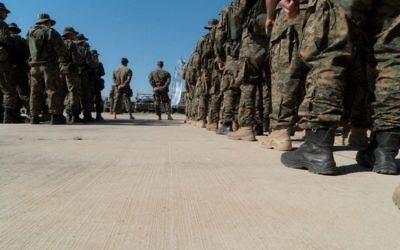 Members of the elite Egoz unit take part in a ceremony during an exercise in Cyprus in June 2017. (IDF Spokesperson's Unit)