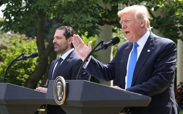US President Donald Trump and Lebanese Prime Minister Saad Hariri speak at a press conference at the White House on July 25, 2017. (AFP Photo/Tasos Katopodis)