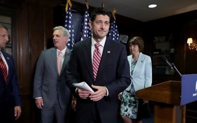 US Speaker of the House Paul Ryan (C) leaves a news conference following the weekly House GOP Conference meeting at the Republican National Committee headquarters on Capitol Hill July 18, 2017. (Chip Somodevilla/Getty Images/AFP)