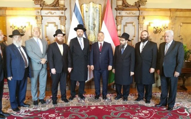 Hungarian Prime Minister Viktor Orban meets with a delegation of Jewish leaders on July 6, 2017. (European Jewish Association)