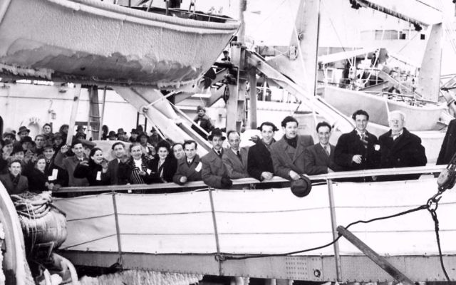 Illustrative: Jewish immigrants from displaced persons camps arrive in Halifax, Nova Scotia from Braemanhaven, Germany on The General Sturgis on February 6, 1948. Many of the individuals pictured eventually settled in Montreal. (Courtesy Ontario Jewish Archives)