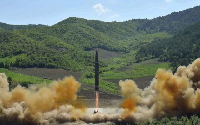 A July 4, 2017 file photo, distributed by the North Korean government, shows what was said to be the launch of a Hwasong-14 intercontinental ballistic missile in North Korea. (Korean Central News Agency/Korea News Service via AP, File)